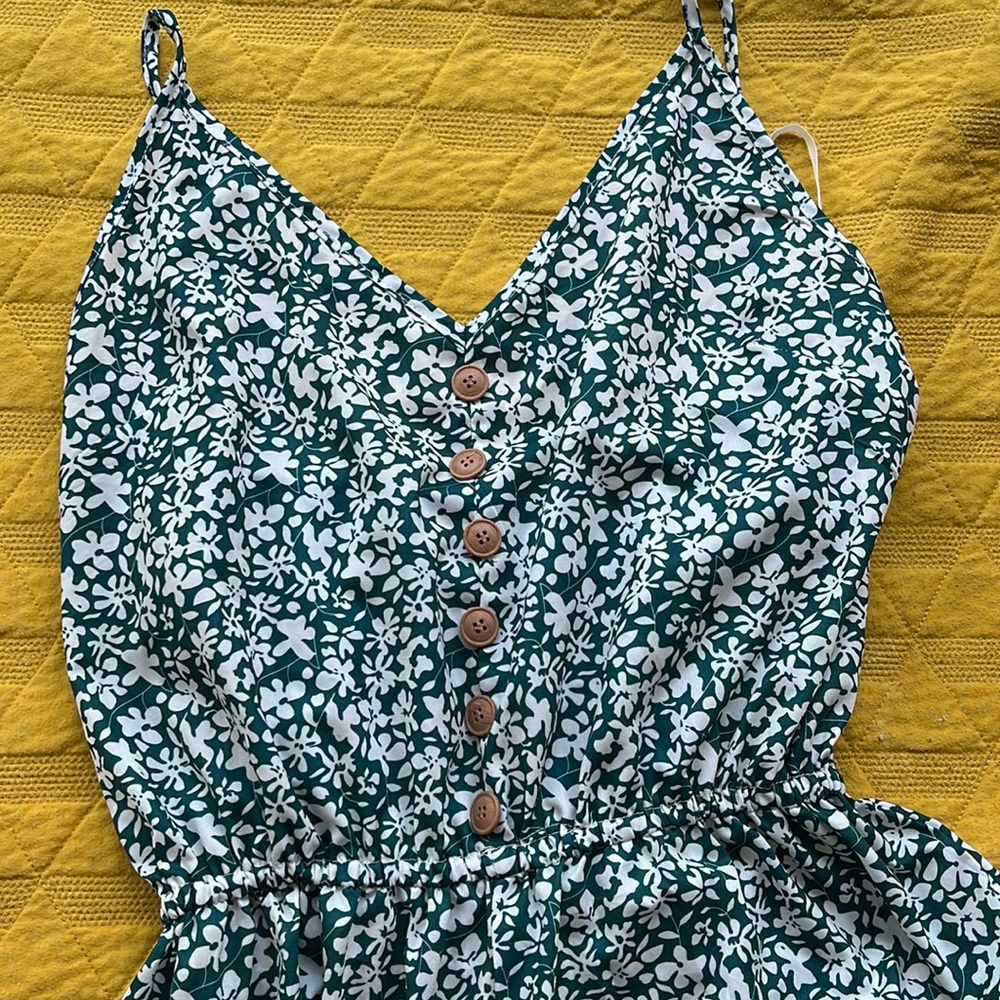 Green and white floral romper